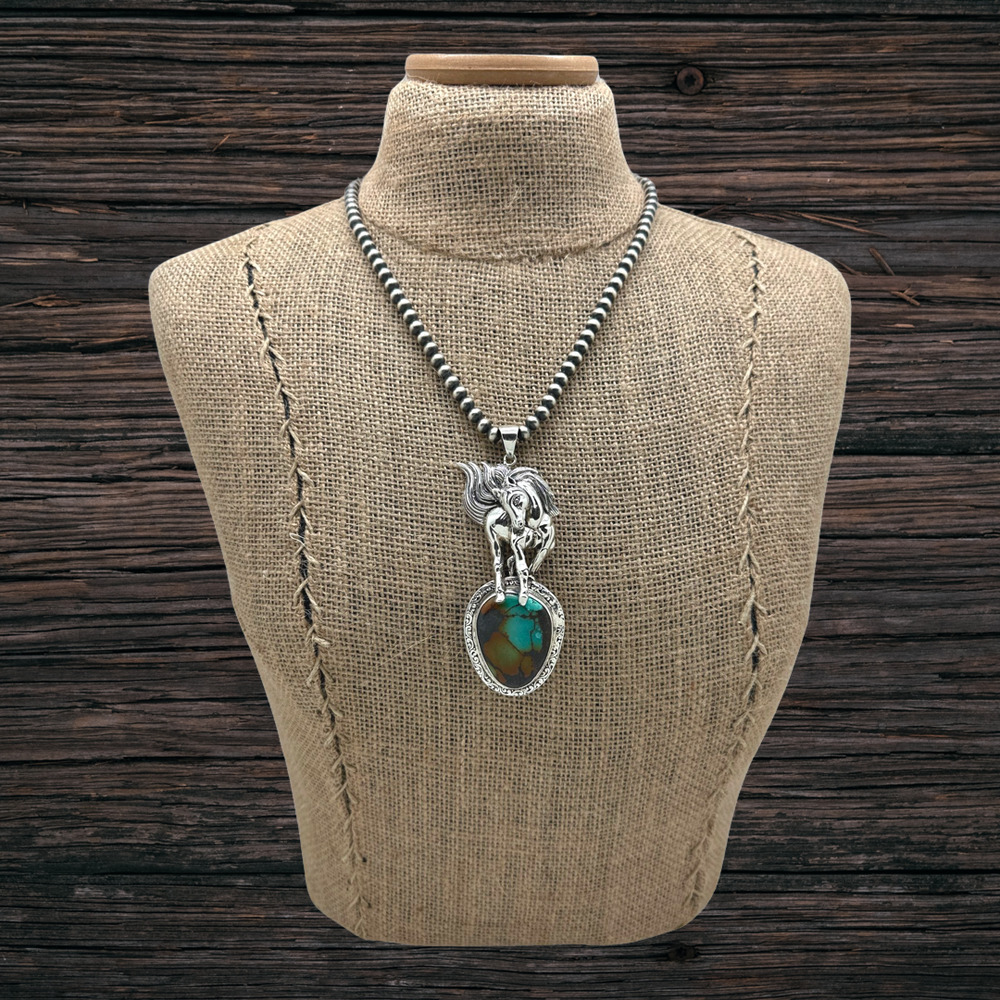 SOM'S BALI Sterling Silver Hubei Turquoise Horse Pendant Flowing Mane & Tail - Picture 3 of 3